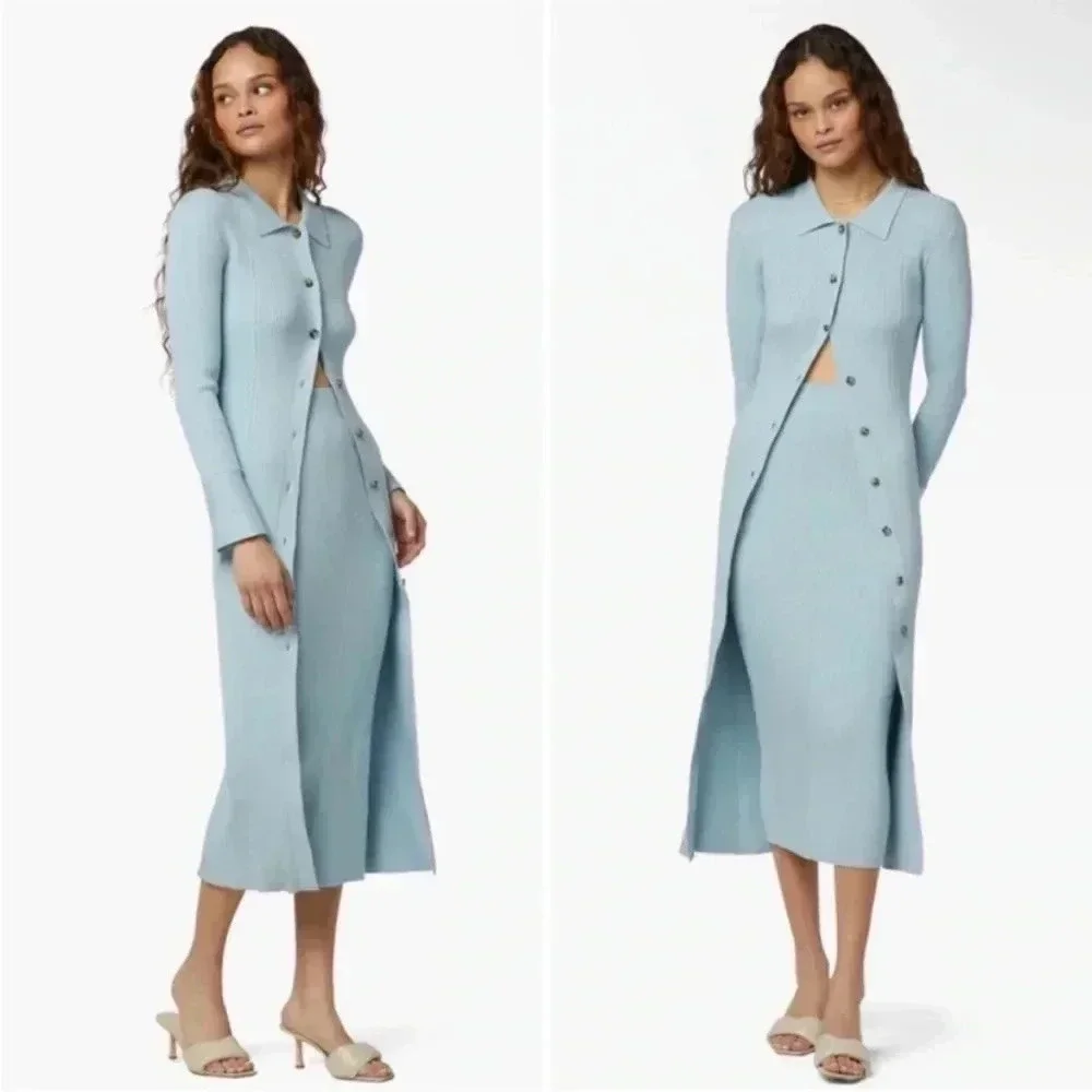 Favorite Daughter the Lena ribbed knit skirt midi baby blue cashmere blend‎ XL